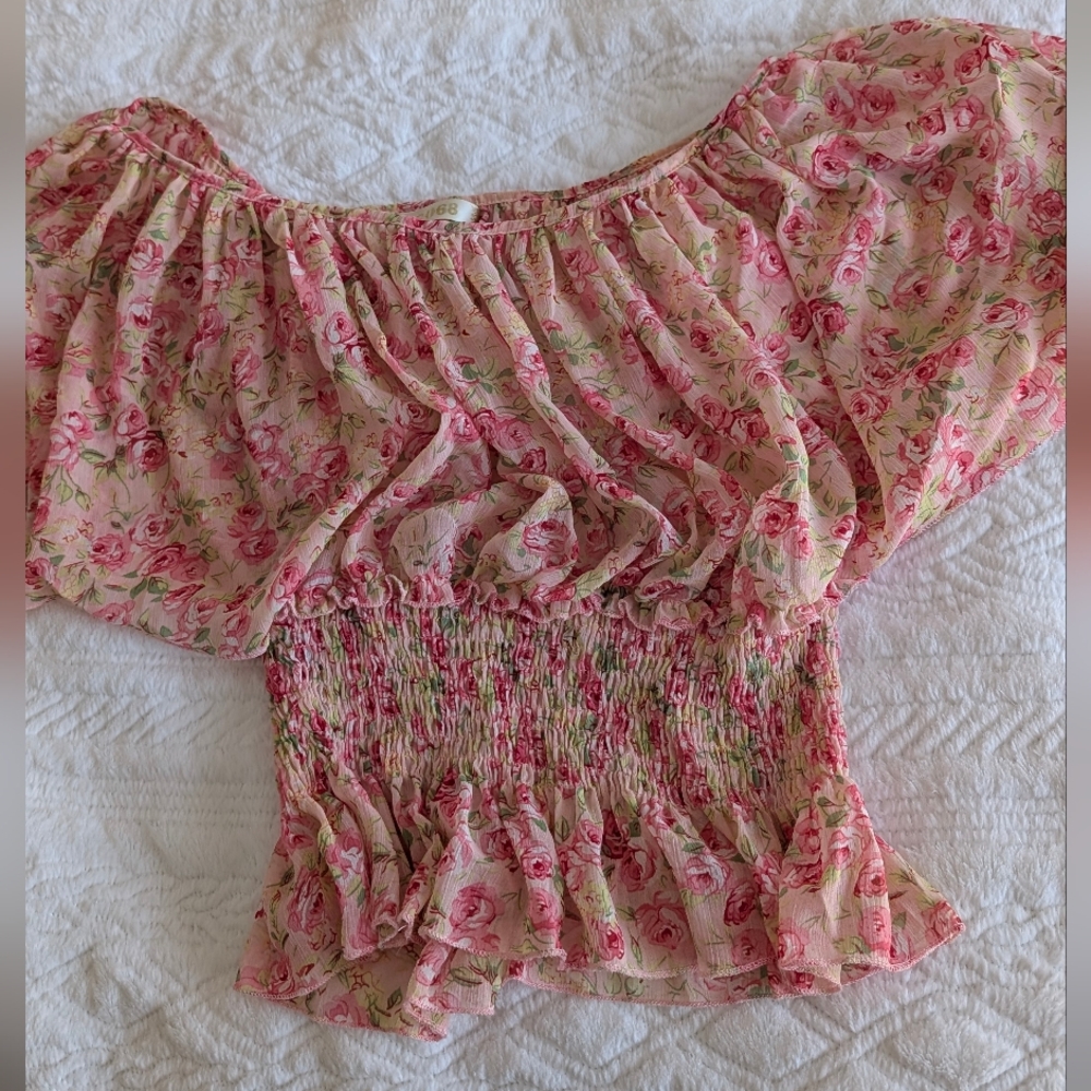 Spring Summer Floral Pink Smocked Top